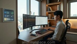 미래지향적이면서도 아늑한 3040 남성의 홈 오피스 전경